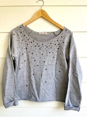 Embellished Sushiflower Grey Sweatshirt Womens size Small feminine whimsical top